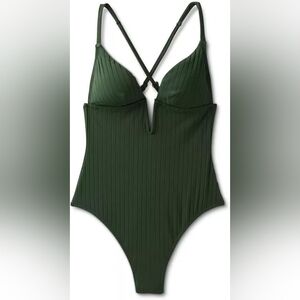 Shade & Shore Dark Green Ribbed One Piece Swimsuit